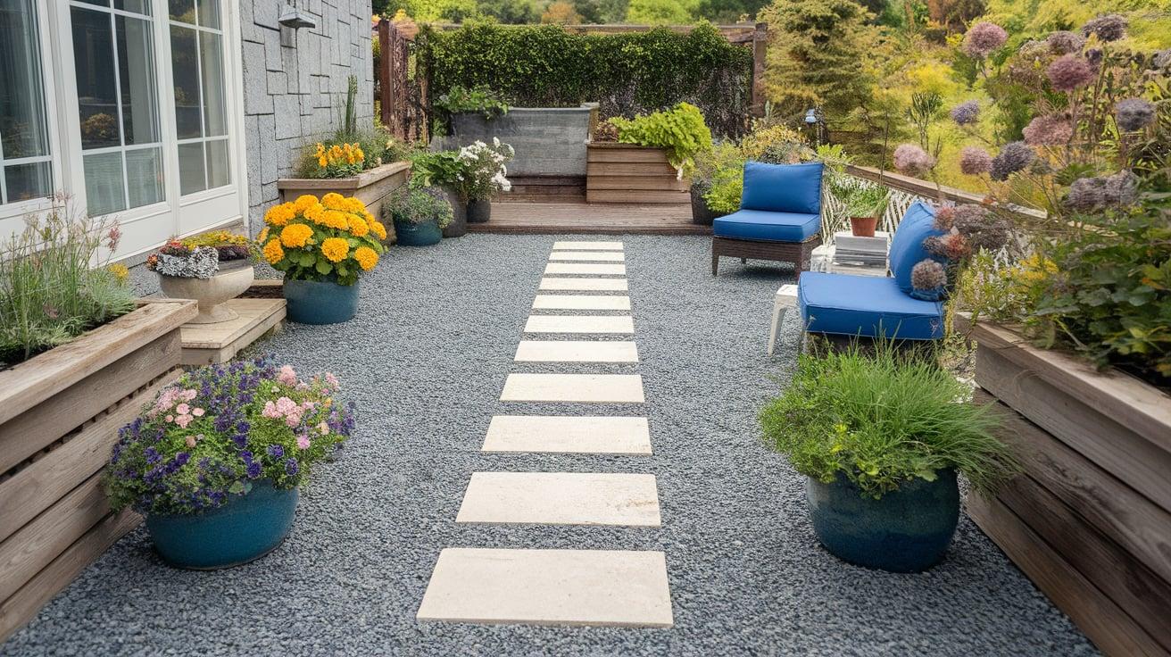 Gravel Patio with Stepping Stones