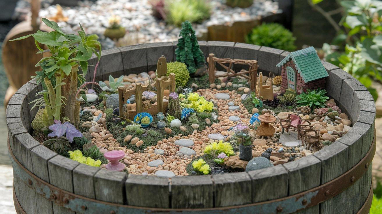 Miniature Fairy Garden in A Barrel