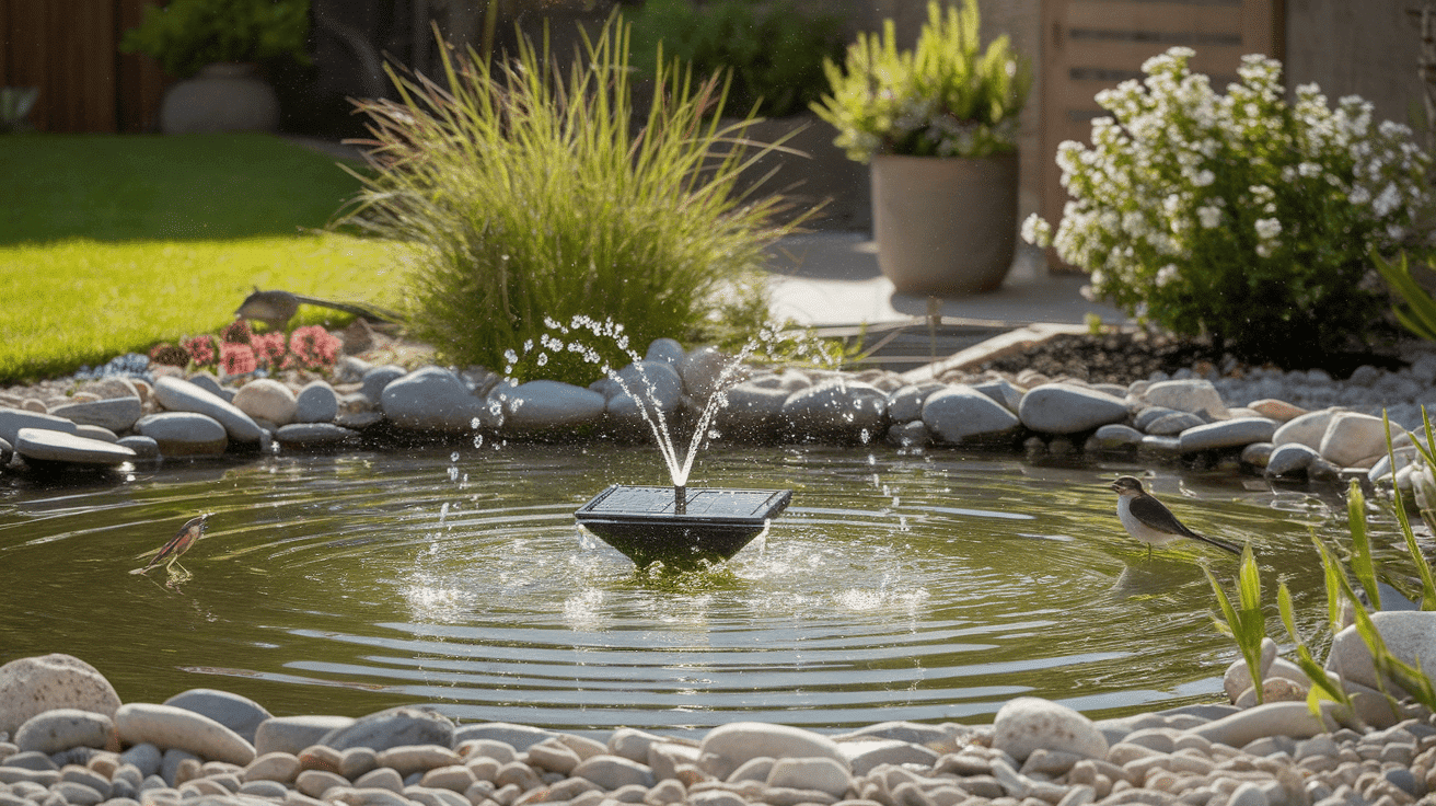 Solar-Powered Fountain Pond