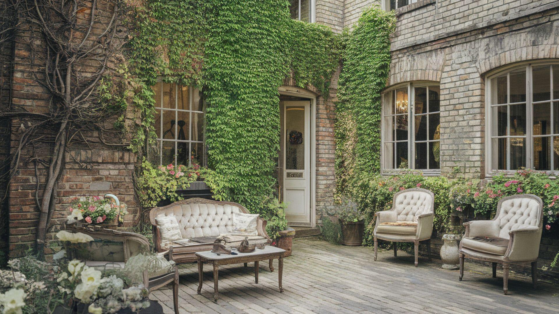 Vintage Brick and Ivy Patio